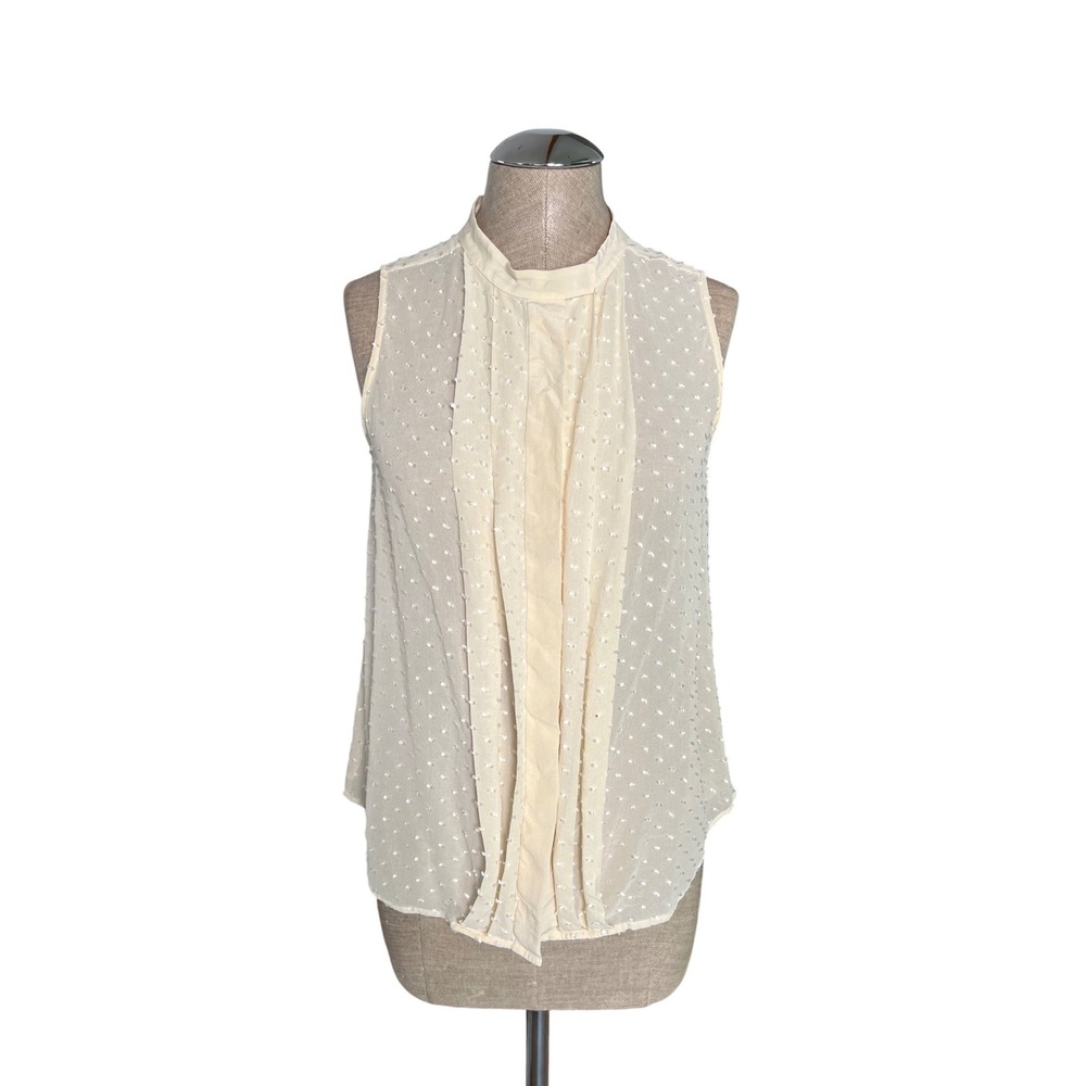 Madewell Cream Silk Swiss Dot Sleeveless Pleated Blouse Size Medium
